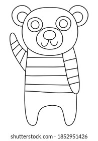 Cute bear in sweater coloring page for kids and adults. Funny cartoon wild character black outline isolated on white. Printable vertical worksheet for winter holidays pastime. One of a series