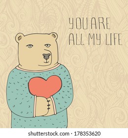 Cute bear in a sweater with hand drawn lettering