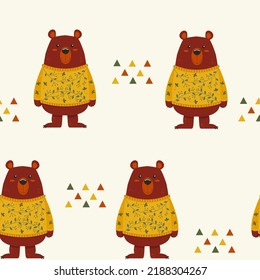 Cute Bear in a Sweater Seamless Pattern