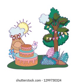 cute bear with sweet cake