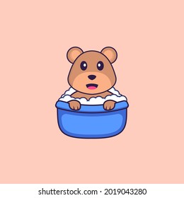 Cute bear taking a bath in the bathtub. Animal cartoon concept isolated. Can used for t-shirt, greeting card, invitation card or mascot.