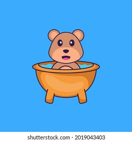 Cute bear taking a bath in the bathtub. Animal cartoon concept isolated. Can used for t-shirt, greeting card, invitation card or mascot.