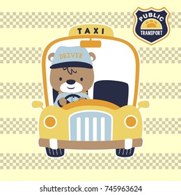 Cute bear the taxi driver, vector cartoon illustration