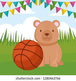 cute bear teddy with basket balloon