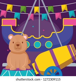 cute bear teddy with circus items