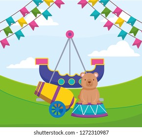 cute bear teddy with circus items