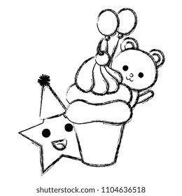 cute bear teddy with cupcake and star kawaii characters