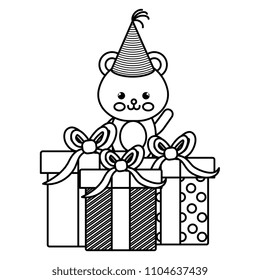 cute bear teddy with gift boxes kawaii character