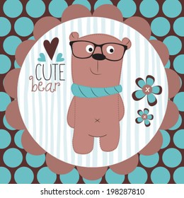 cute bear teddy with glasses vector illustration