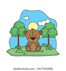 cute bear teddy in the landscape