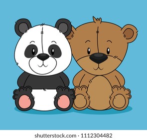 cute bear teddy and panda characters