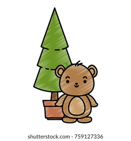 cute bear teddy with pine kawaii character
