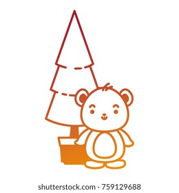 cute bear teddy with pine kawaii character