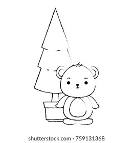 cute bear teddy with pine kawaii character