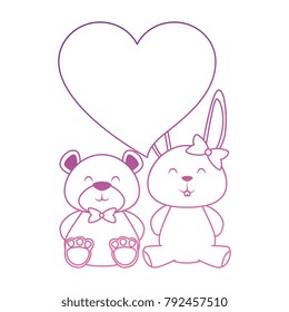 cute bear teddy and rabbit with heart