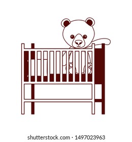 cute bear teddy stuffed in baby cradle