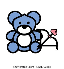 cute bear teddy stuffed character with bow and arrow vector illustration design
