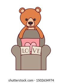 cute bear teddy stuffed with love pillows in the sofa