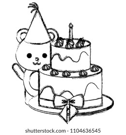 cute bear teddy with sweet cake kawaii character