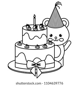 cute bear teddy with sweet cake kawaii character