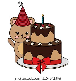 cute bear teddy with sweet cake kawaii character