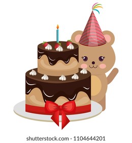 cute bear teddy with sweet cake kawaii character