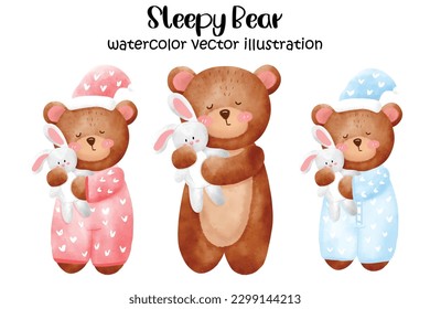 Cute Bear, teddy bear, watercolor bear, vector illustration