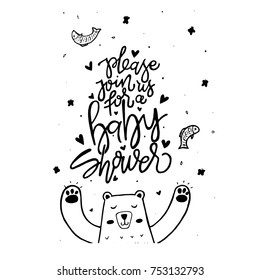 Cute Bear Theme Hand Drawing Baby Shower Invitation
