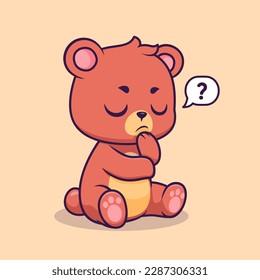 Cute Bear Thinking Cartoon Vector Icon Illustration. Animal Nature Icon Concept Isolated Premium Vector. Flat Cartoon Style