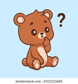 Cute Bear Thinking And Confused Cartoon Vector Icon Illustration. Animal Nature Icon Concept Isolated Premium Vector. Flat Cartoon Style