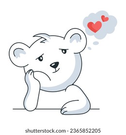 Cute bear thinking love, trendy flat sticker 