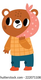 Cute bear with toothache. Sick animal cartoon character