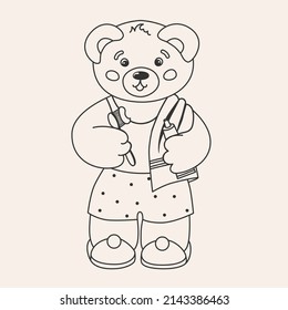 Cute bear and toothbrush   toothpaste coloring page