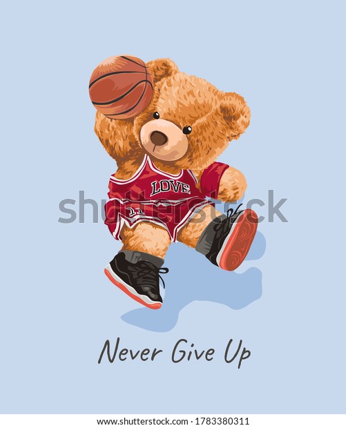 バスケットボールのスポーツスタイルのイラストでかわいい熊のおもちゃ のベクター画像素材 ロイヤリティフリー