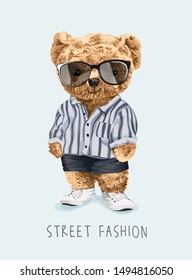 cute bear toy in fashion costume illustration