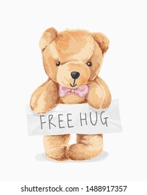 Cute Bear Toy Holding Free Hug Sign Illustration