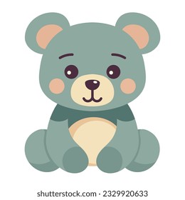 Cute bear toy sitting with cheerful child icon isolated