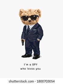 cute bear toy in spy costume illustration