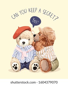 cute bear toy whispering a secret illustration