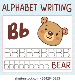Cute Bear Tracing Alphabet Worksheet for Kids