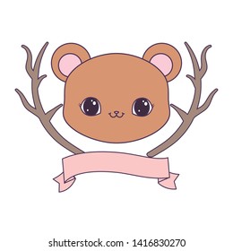 cute bear with tree branches and ribbon