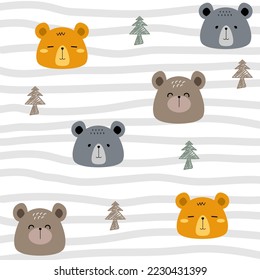 Cute bear and tree handdrawn vector illustration