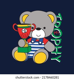 cute bear with trophy,design cartoon vector illustration for print