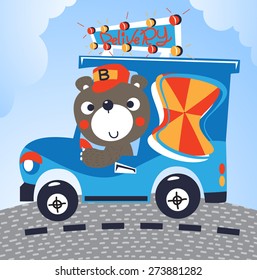 Cute bear with truck delivery vector.