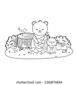 cute bear in trunk woodland character