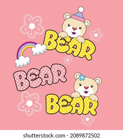 cute bear typography t-shirt vector
