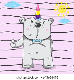 cute bear, unicorn