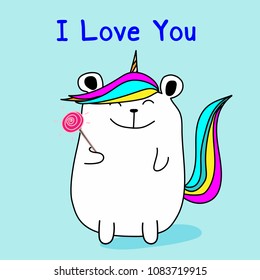 Cute Bear Unicorn Say I Love You. Vector Illustration.