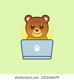 Cute Bear Using Laptop Illustration
