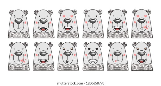 cute bear vector cartoon illustration set